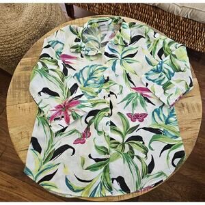Chicos No-Iron Tropical Linen Button Up Blouse Women's Size 1/US 8 Beach Resort